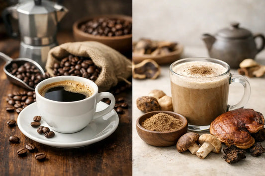 Kaffee oder Pilzdrink im Vergleich